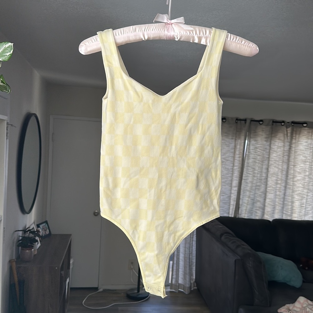 Free People Buttercream grid combo bodysuit size M/L